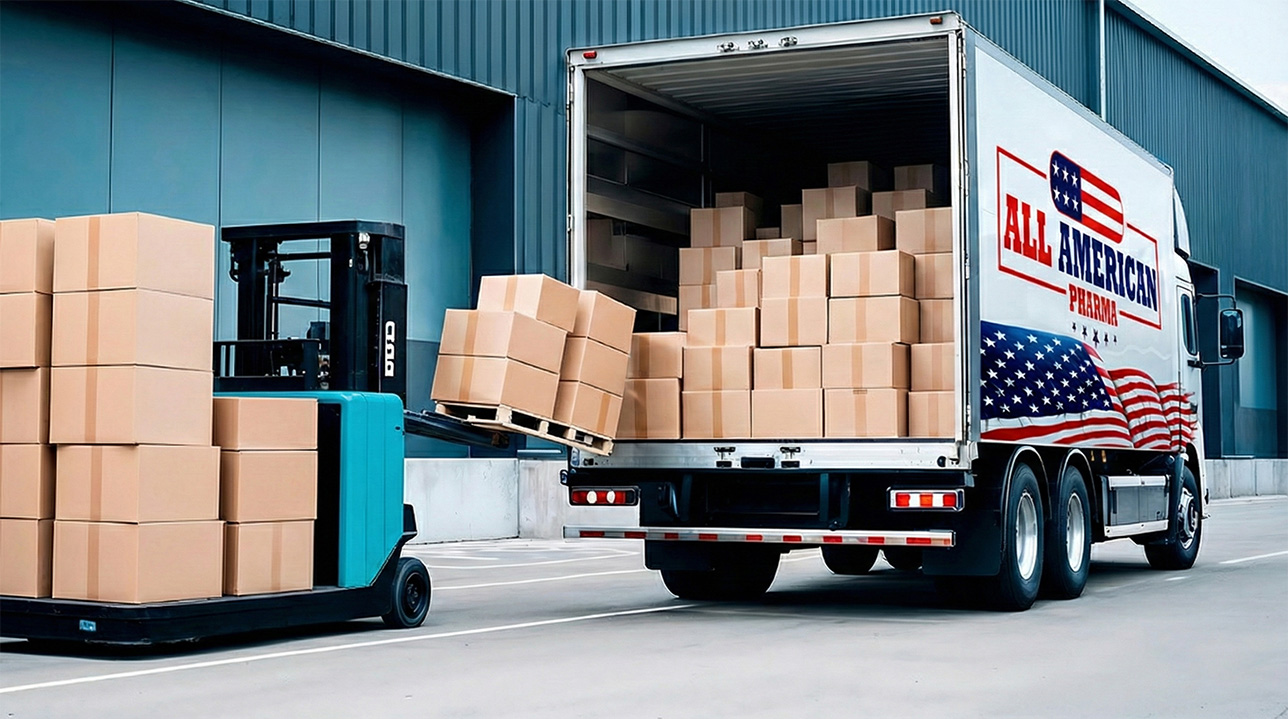 All American Pharma truck unloading Pfizer Viagra boxes