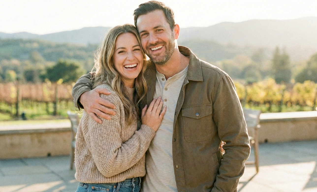 Happy couple embracing outdoors